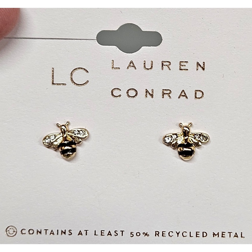 LC Lauren Conrad Gold Tone Rhinestone Bee Stud Earrings EA157120LGL